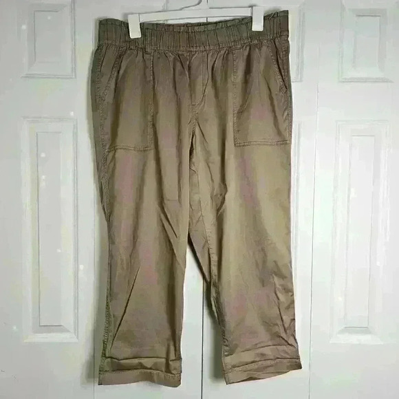 NWT Lane Bryant Women’s 18/20 Crop Pants tan khaki brown flat front pockets - Picture 1 of 6